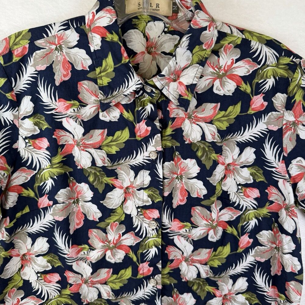 SSLR Womens Floral Short Sleeve Button Up Breathable Hawaiian Shirt‎ Beach Sz M